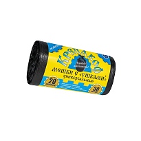 Мешки для мусора 20 л, с ушками, черные, в рулоне 30 шт., ПНД, 10 мкм, 550х440 мм, Крепакоф, 4607075710405 в Новочебоксарске