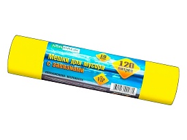 Мешки для мусора 120 л, с завязками, желтые, в рулоне 10 шт., ПНД, 15 мкм, 800х750 мм, VIP, Z12010yel в Новочебоксарске