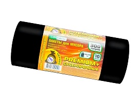 Мешки для мусора 300 л, черные, в рулоне 10 шт., ПВД 70 мкм, 1400х1000 мм, PREMIUM+, 30010160 в Новочебоксарске