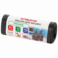Мешки для мусора 90 л, черные, в рулоне 10 шт., ПВД, 25 мкм, 950х600 мм, LAIMA, 605332 в Новочебоксарске