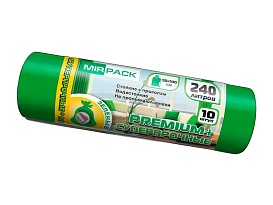 Мешки для мусора 240 л, ароматизированные, зеленые, в рулоне 10 шт., ПВД 45 мкм, 1300х930 мм, PREMIUM+, 240108301 в Новочебоксарске