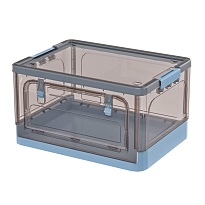 Ящик пластиковый складной прозрачный коричневый, дно синее,490х360х280 мм, с колесиками в Новочебоксарске