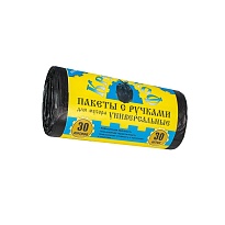 Мешки для мусора 30 л, с ручками, черные, в рулоне 30 шт., ПНД, 9 мкм, 620х480 мм, Крепакоф, 4607075710665 в Новочебоксарске