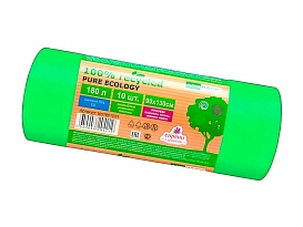 Мешки для мусора 180 л, ароматизированные, биоразлагаемые, зеленые, в рулоне 10 шт., ПВД, 40 мкм, 1300х930 мм, PURE ECOLOGY, bio1801081 в Новочебоксарске