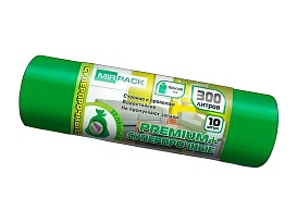 Мешки для мусора 300 л, зеленые, в рулоне 10 шт., ПВД 70 мкм, 1400х1000 мм, PREMIUM+, 300101601 в Новочебоксарске