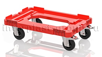 Тележка пластиковая с отверстием 2 колеса с тормозом усиленная красная в Новочебоксарске