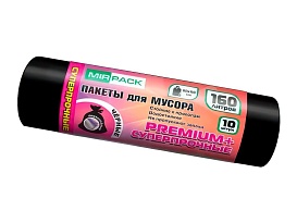Мешки для мусора 160 л, ароматизированные, черные, в рулоне 10 шт., ПВД, 35 мкм, 1100х930 мм, PREMIUM+, 16010530 в Новочебоксарске